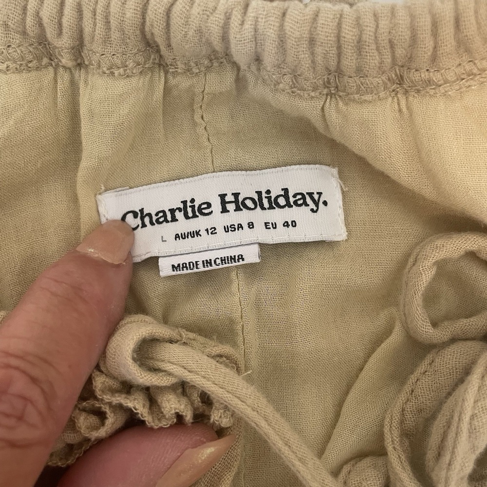 Anthropologie Charlie Holiday Senorita Maxi Dress Sz 8 Tan‎ Boho Tiered Sundress - Picture 5 of 9